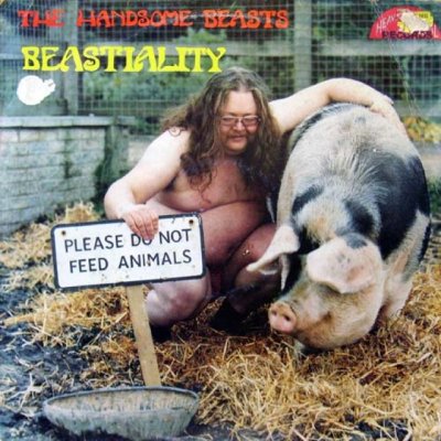 Naked fat man with a pig is on this record cover.