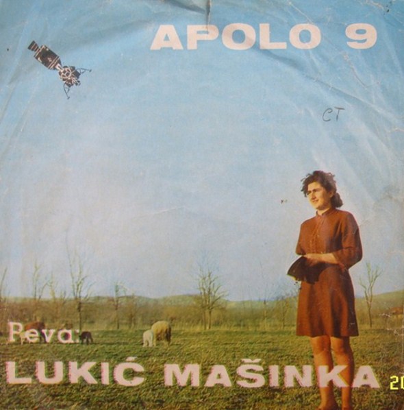 Apollo 9 landing among sheep in Serbia on the cover of Masinka Lukic's single.