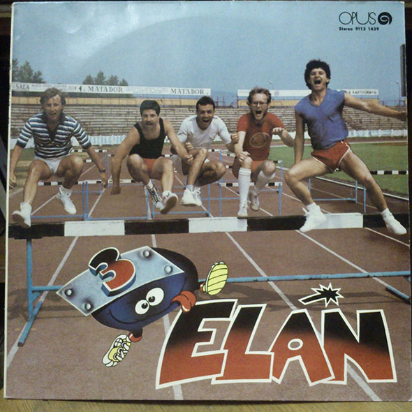 Slovakian band Elan jumping the hurdles on the cover of their album.